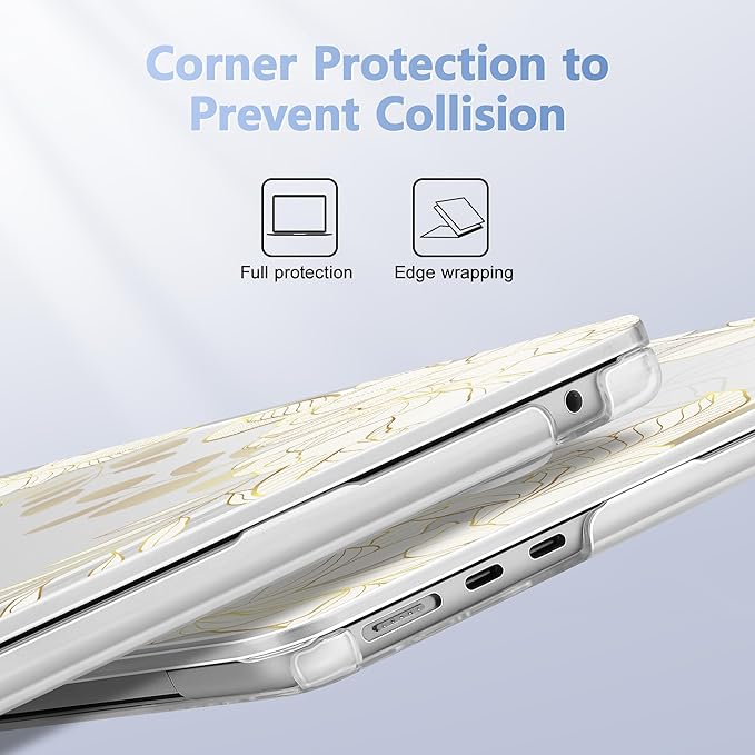Lepeoac Case for 2026/2025/2024/2023 MacBook Air 15-inch Laptop Release M5 A3448 /M4 A3241 /M3 A3114 /M2 A2941, Stylish Protective Hard Shell Cover for MacBook Air 15.3 inch - Gold Rose Flowers