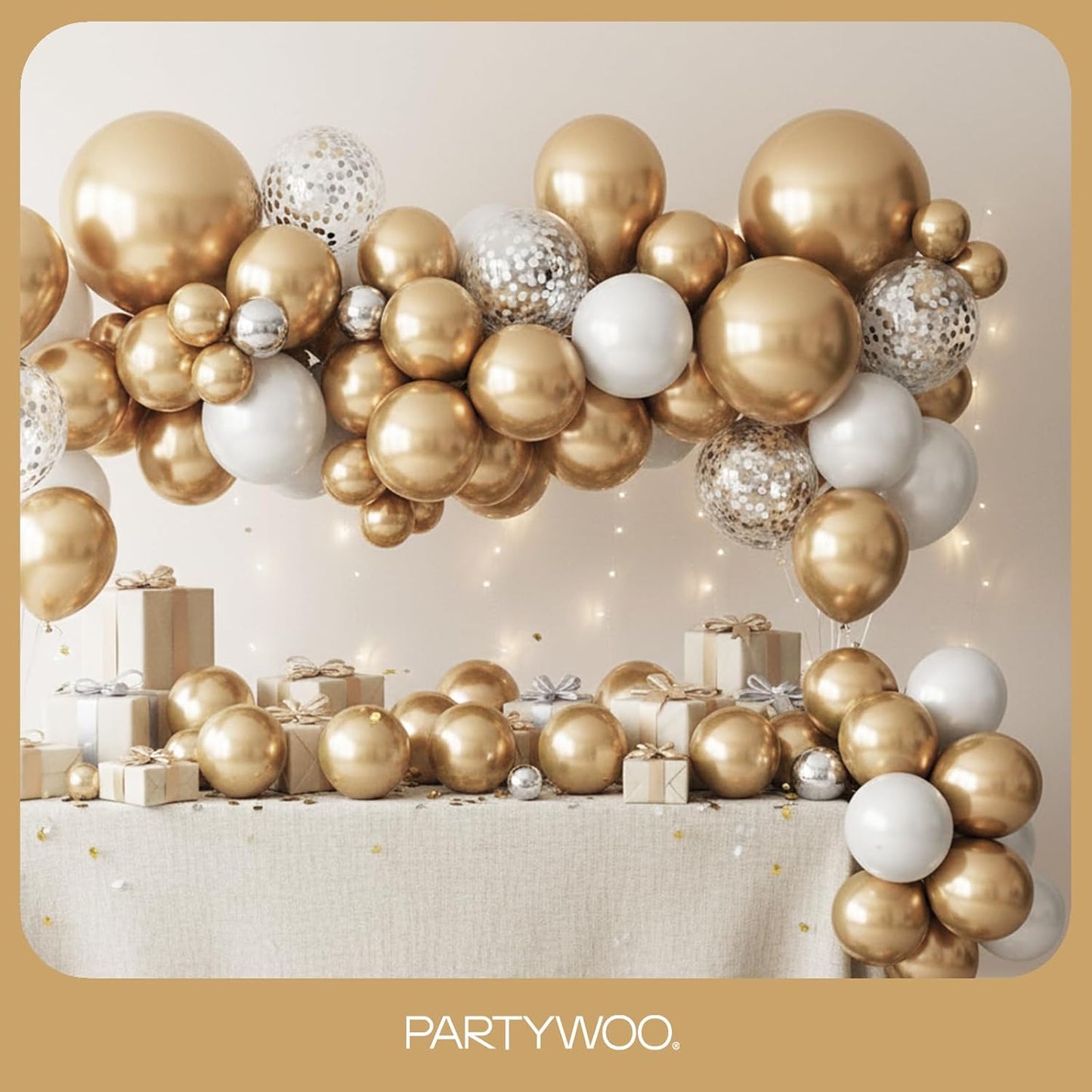 PartyWoo Metallic Gold Balloons - 145-Piece Chrome Balloon Arch Kit for Birthday & Wedding Decor | 5-18 Inch Sizes