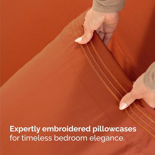 Comfy Twin Size 3-Piece Sheet Set by [Brand Name] | Breathable Cooling Bed Sheets - Luxury Hotel Quality - Deep Pockets, Soft & Wrinkle-Free - Oeko-Tex Certified - Terracotta