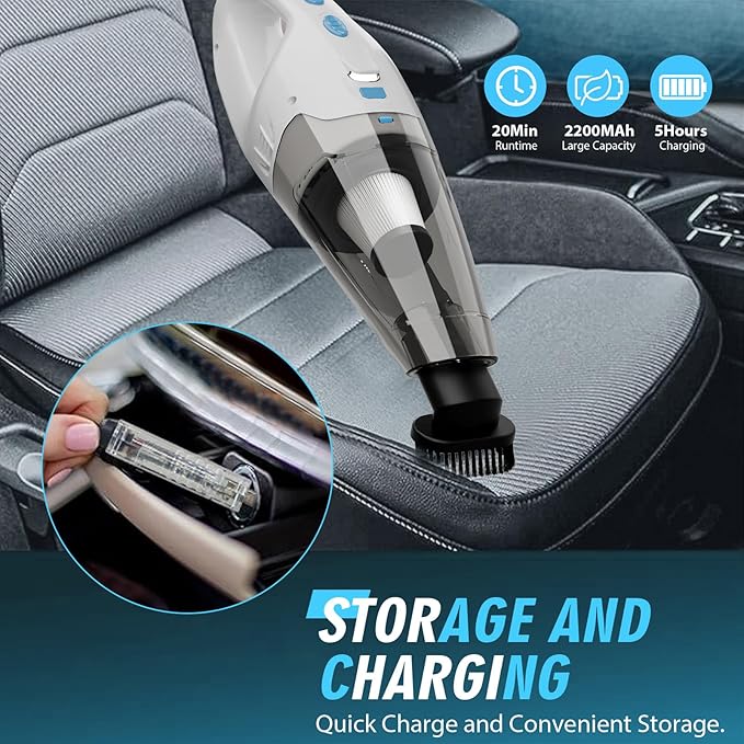FUOAYOC Handheld Vacuum Cordless, Hand Vacuum Cordless Rechargeable with LED Light/Multi Accessories,1.6lbs Car Portable Vacuum Cleaner for Pet Hair, Home, Car, Office