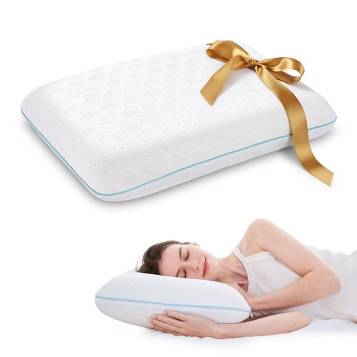 EGOHOME Bed Pillow Standard Size - Memory Foam Made in USA - for Side, Back and Stomach Sleepers, Neck Support with Washable & Removable Cover, Medium Soft, 1 Pack