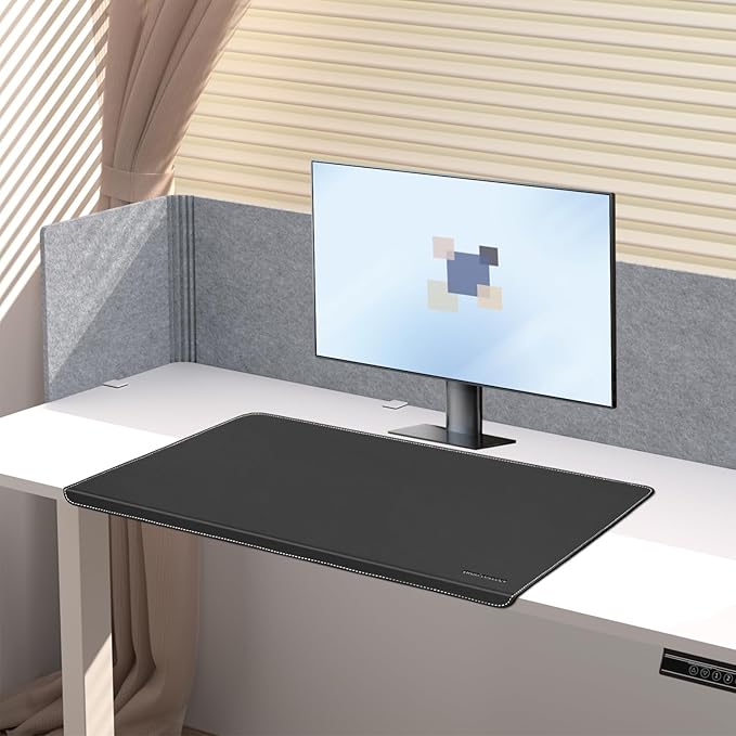 ERGO COLLECT Desk Mat with Lip & Reinforced Stitched Edge|Non-Slip Waterproof PU Leather Desk Pad|Ergonomic Keyboard Mouse Pad with Edge Protector|for Office, Home, Study(28.74" x 16.73",Black)