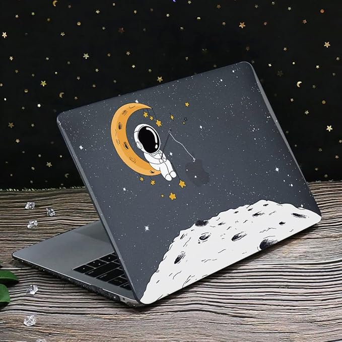LCMOCICO for MacBook Air 13 inch Case 2021 2020 2019 2018 Release M1 A2337 A2179 A1932 Retina Display with Touch ID, Shiny Plastic Hard Shell Case Keyboard Cover Screen Protector, Astronaut Moon
