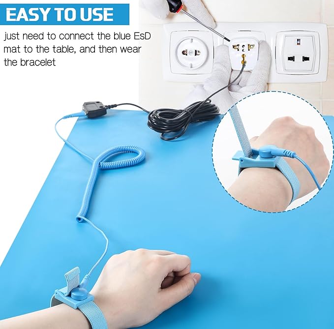 Relaxweex Anti-Static Mat Kits Includes Heat Resistant ESD Mats Anti Static Wrist Straps Grounding Cords Rubber Soldering Table ESD Pad for Computer PC Building Electronics Repair(2 Pack,17 x 25 in)