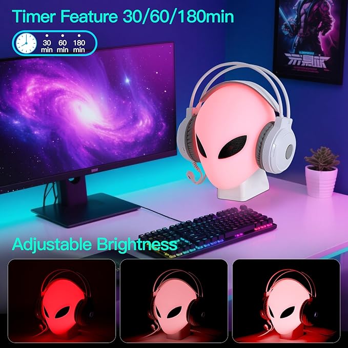 FancyMay RGB Headphone Stand with Music Rhythm Light, 8-Color LED Gaming Headset Holder with USB & Type-C Charging Ports, Voice-Activated Light for PC Desk Setup, Gamer Gifts for Men & Boys