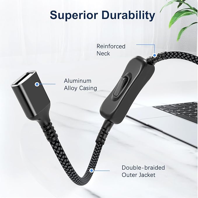 Itramax USB On Off Switch Cable,USB Extension Cable Support Data and Power 1FT/0.3M,Inline Power Switch,Male to Female with Toggle Switch for LED Lamp,LED Light Strips,Driving Recorder