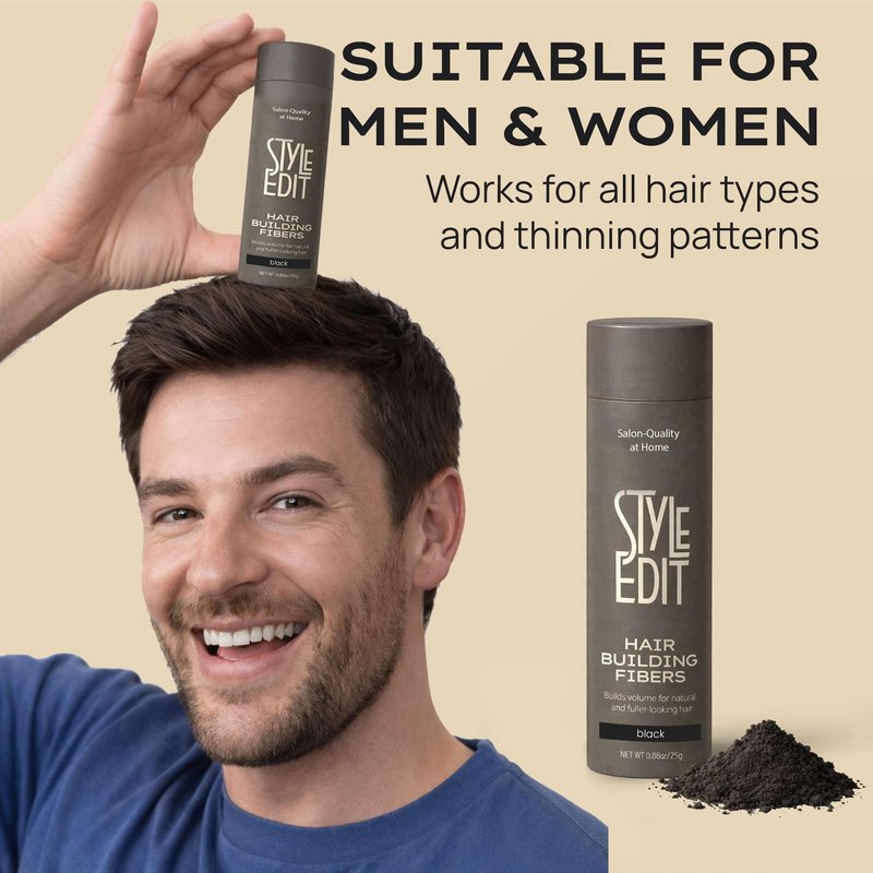 Style Edit Hair Building Fibers for Thinning Hair | Conceals Receding Hairlines, Fine Hair & Bald Spots | 100% Plant-Based Hair Thickening Powder for Men & Women, 0.88oz
