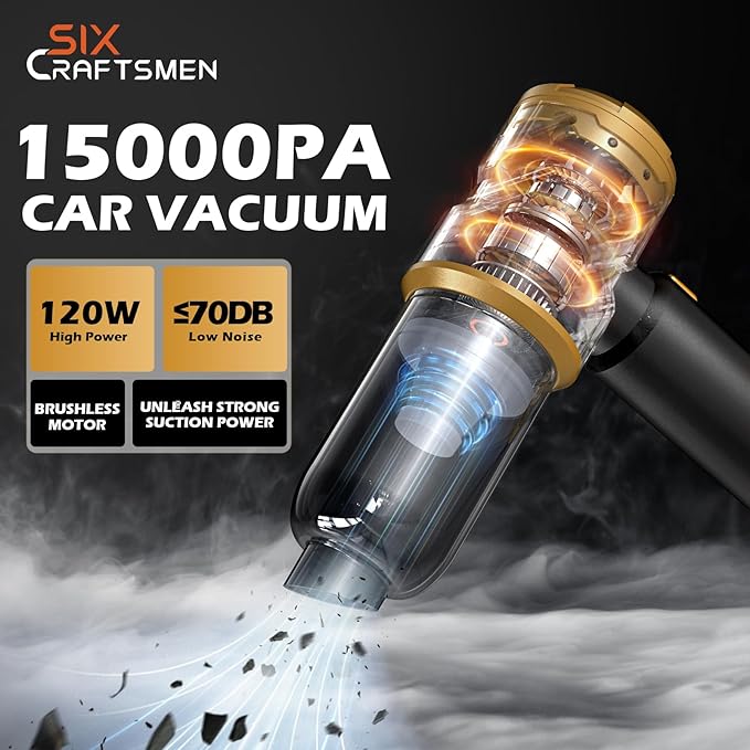 Handheld Car Vacuum Portable Cordless with 2000mAh Battery, 4 in 1 Handheld Vacuum Cleaner and Air Duster ,15000PA Portable Mini Hand Held Vacuum Rechargeable for Home, Car, Office, Pet Hair（Gold）