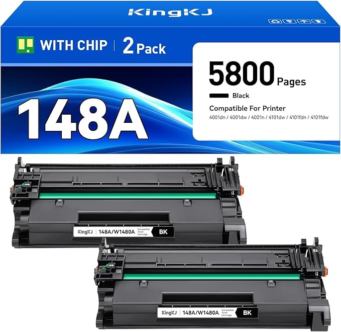148A Toner Cartridge Black 2-Pack with Chip Compatible for HP 148A 148X W1480X W1480A Laserjet Pro MFP 4101dw 4101fdn 4101fdw 4001dn 4001dw 4001n Printer Ink 4001dne 4001dwe 4101dwe 4101fdne 4101fdwe