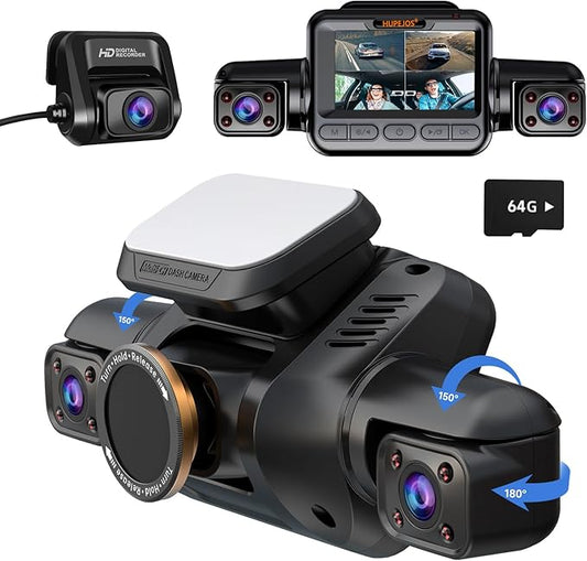 HUPEJOS AI Dash Cam Front Rear Inside with Driver Monitor System, 360° Car Camera 4K, 4 Channel Camera for Cars, WiFi GPS, Dashcam 64GB SD Card, Night Vision, 24H Parking Mode, Upgrade DMS V8Plus
