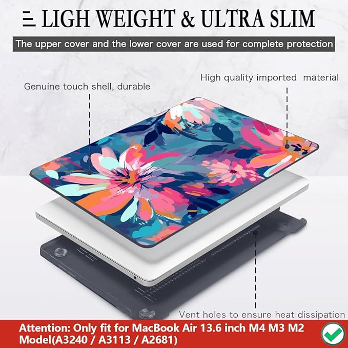 CISSOOK Compatible with MacBook Air 13.6 inch Case 2026 2025 2024 2023 2022 Release M5 M4 M3 M2 Chip A3449 A3240 A3113 A2681, Hard Shell Case Keyboard Cover Screen Protector, Muti-Color Painting