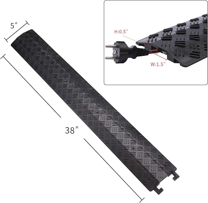 Anbotek - Small 2 Pack - Floor Cord Cover Cord Protector Drop Over Drop Trak Cable Ramp for Office Warehouse - Black
