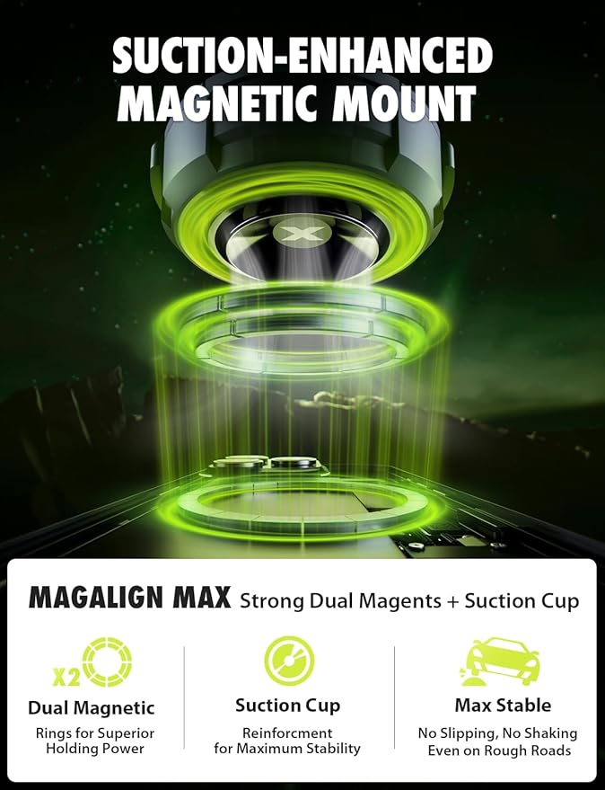 Bracketron Magnetic Car Mount for Cell Phone, MagAlign Max Car Vent Phone Mount【Strongest Magnetic+ Suction】, Vent Phone Mount for Car for iPhone 17 Pro Max 16 15 14 13 12 - MagSafe Car Accessories