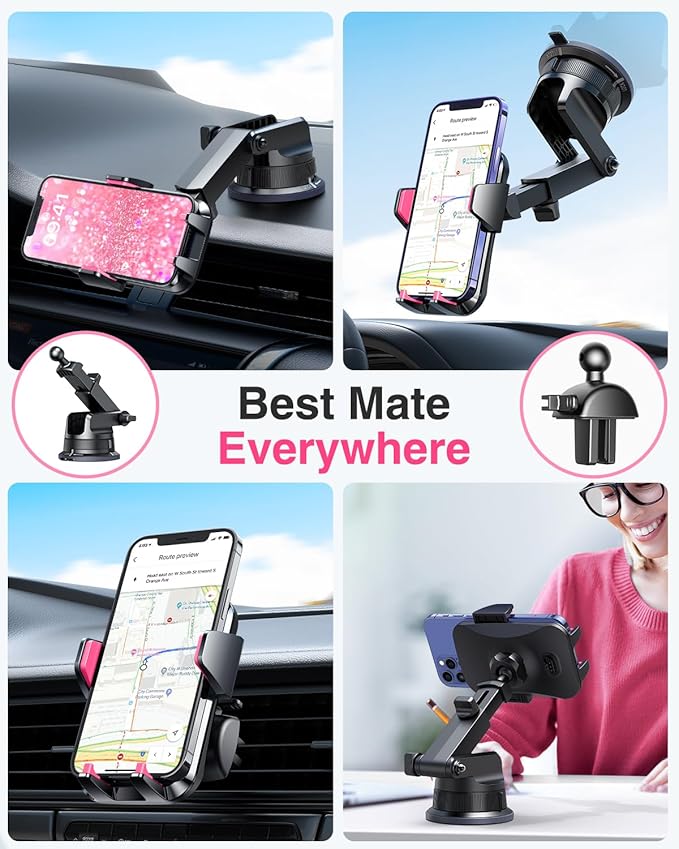 VANMASS Phone Holders for Your Car [Super Suction Cup] Cell Phone Mount Car Dashboard Windshield Vent Desk Fit for iPhone 17 Pro Max 16 15 14 Universal Handsfree Automobile Vehicle Cradle,Pink