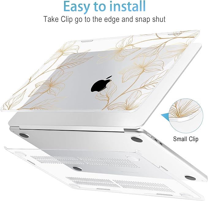 Mektron for 2026 MacBook Air 13-inch M5 Laptop Case A3449 with 13.6-inch Liquid Retina Display Fits 2025 A3240 M4 2024 A3113 M3 2023 A2681 M2 Printed Shell for MacBook Air 13.6", Gold Flower S718