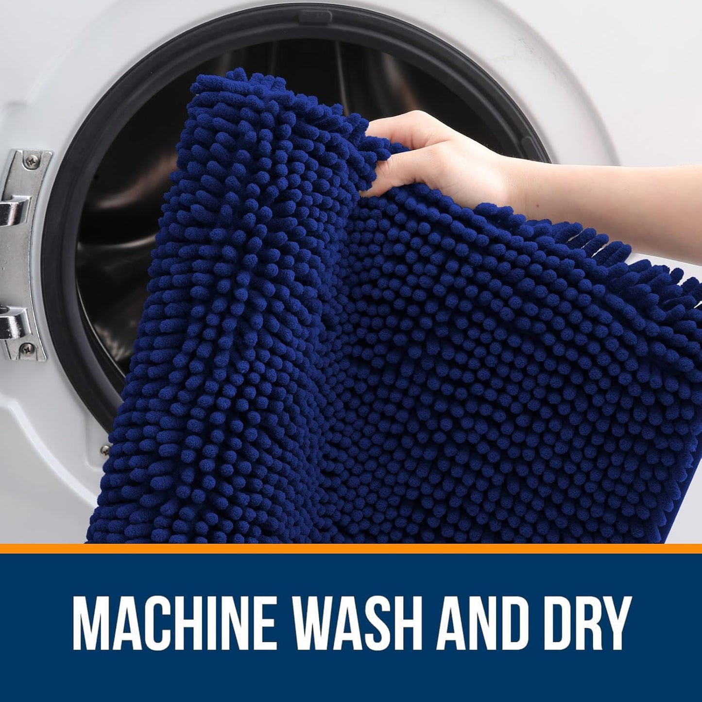 OLANLY Large Bathroom Rugs - Extra Soft Chenille Bath Mats, Quick Dry & Machine Washable, Navy 59x35