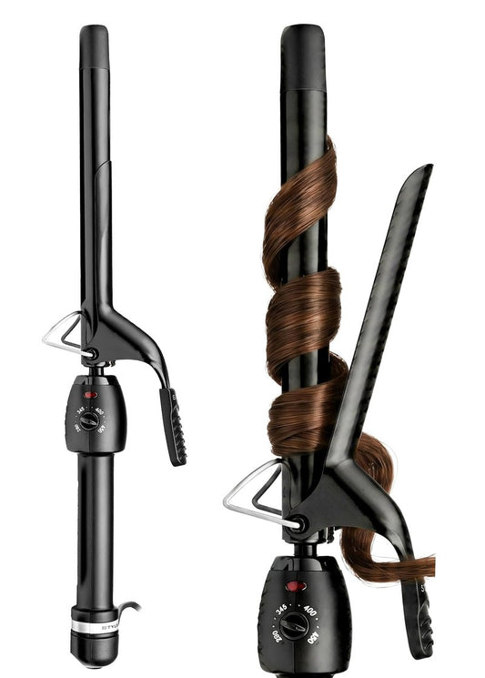 StyleCraft Stay-Temp Black Gold Ceramic 3/4” Long Barrel Curling Iron - 7" Extra-Long Barrel for Professional Styling, Infinite Temperature Control (280°F–450°F), Ideal for Long & Thick Hair