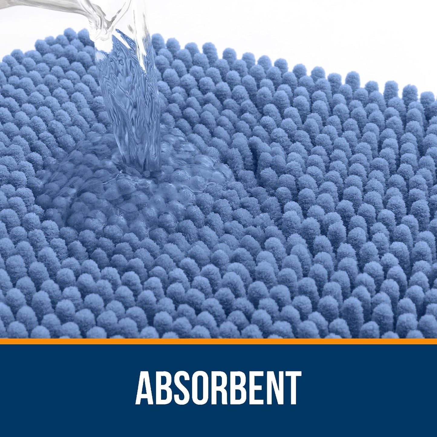 OLANLY Large Chenille Bath Rugs - Soft, Absorbent & Quick-Dry | 59x35, Cornflower Blue, Machine Washable