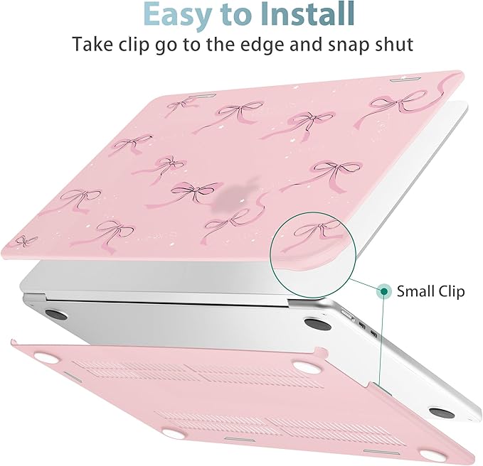 May Chen Case for MacBook Air 13/13.6 inch M5 A3449 M4 A3240 M3 A3113 M2 A2681, 2026 2025 2024-2022, Plastic Hard Shell with Keyboard Cover & Screec Protector, Chalk Pink Bow