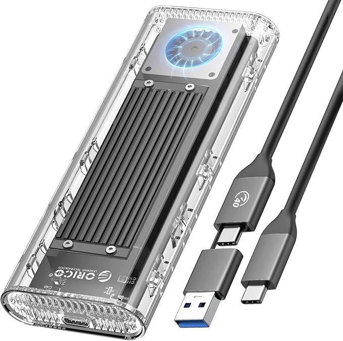 ORICO 40Gbps M.2 NVMe SSD Enclosure with Built-in Cooling Fan, Tool-Free, Support 2230 2242 2260 2280(M Key), Compatible with Thunderbolt 4/3 USB4/3.2-TCM2U4-BLACK