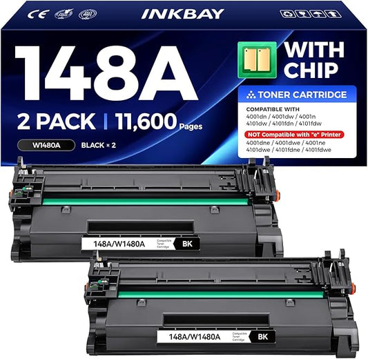 148X Black Toner Cartridges for HP 148A 148X W1480A W1480X Compatible with HP LaserJet Pro 4001dn 4001dw 4001n MFP 4101fdw 4101dw Printers - 2Pack High Yield 148A Toner Cartridges