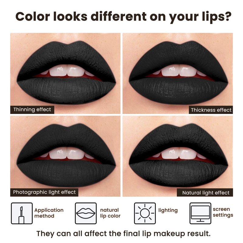 ilembane Matte Superstay Dark Black Liquid Lipstick, Pure Black, High Impact Color, Up to 16H Wear, Transfer-Proof Smudge Proof & Waterproof for Goth, Cosplay, Halloween, 0.17 Fl Oz (Mystical Moment)