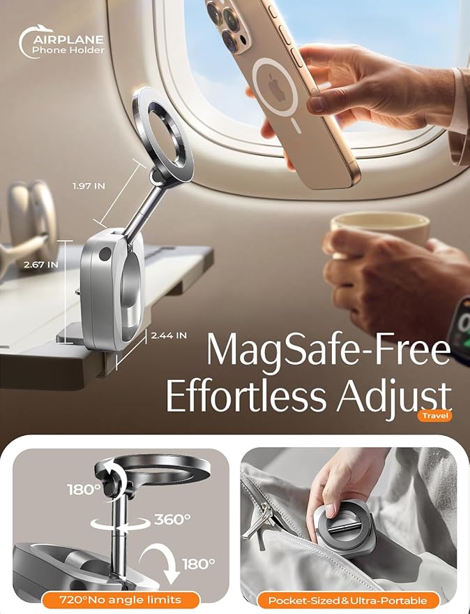 LISEN Airplane Travel Essentials for Women Men Phone Holder Cruise Must Haves Tripod Monopod Accessories Camera Mounts Clamps MagSafe Phone Accessories Airplane Gadgets Men Long Flight，Silver