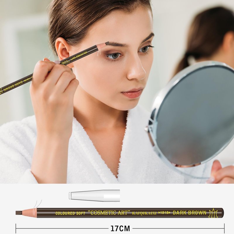 KAIQIKAIXI 6Pcs Dark Brown Waterproof Eyebrow Pencils Makeup Set For Marking, Filling And Outlining, Tattoo Makeup And Microblading Supplies Kit-Hard Refills Are Easy To Color (Dark Brown)