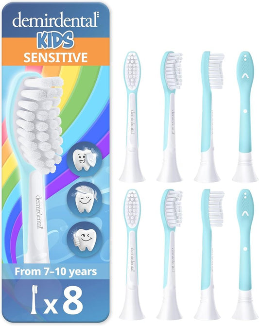 Kids Toothbrush Heads Compatible with Philips Sonicare - Sensitive Replacement Brush Heads for Ages 7-10 | Turquoise - 8 Pack