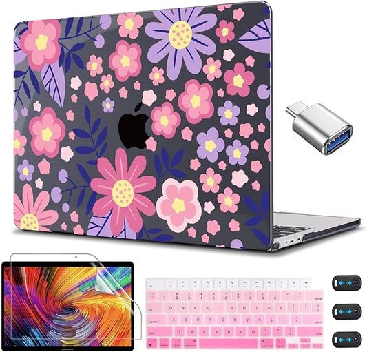 CISSOOK for MacBook Air 13 inch M5 M4 M3 M2 Case 2026 2025 2024 2023 2022, Hard Shell Case Keyboard Skin Screen Protector for MacBook Air 13.6 A3449 A3240 A3113 A2681, Stylized Flowers