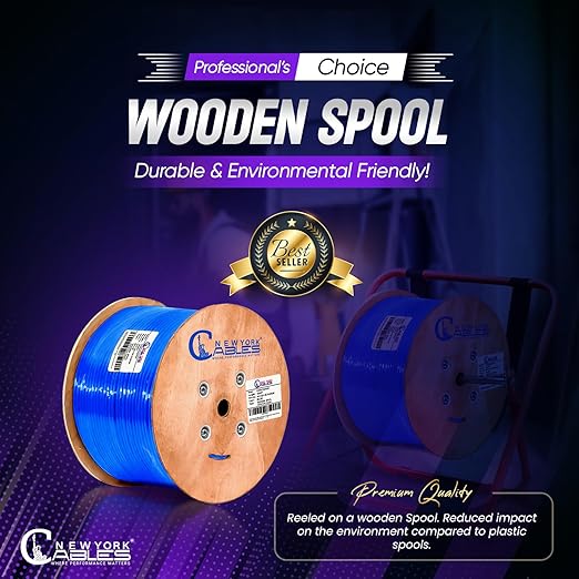 Newyork Cables | Cat6a Plenum Ethernet Cable 1000ft Certified 100% Solid Pure Copper 23 AWG, 10Gbps, 750MHz, PoE++ (4PPoE, up to 90 W) | High-Performance Cat 6a Cable for High Speed Networking