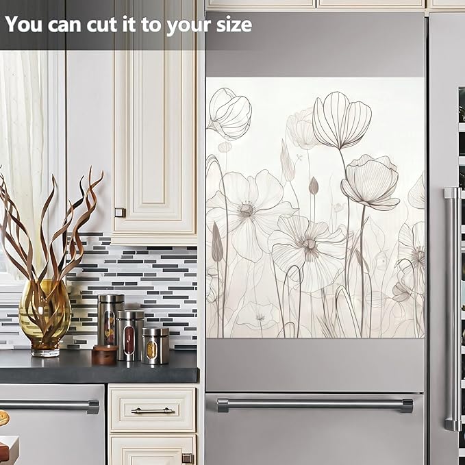 Vnurnrn Dishwasher Magnet Cover Line Drawn Flowers Print, Dish Washer Cover for Kitchen Decor, Easily Trimmable Dishwasher Sticker Refrigerator Magnetic Cover 23Ã26 in