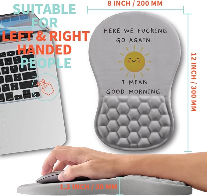 Kuosgm Ergonomic Mouse Pad Wrist Support with Memory Foam Massage Bulge, Carpal Tunnel Pain Relief Mousepad Wrist Rest for Mouse(12x8 inch, Good Morning)