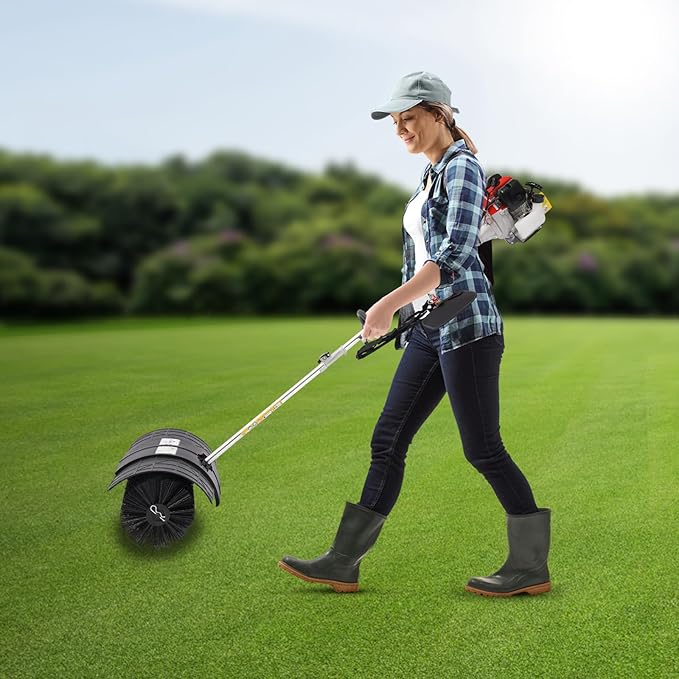 Gas Power Handheld Sweeper Broom, 52cc 1700W Outdoor Gasoline Power Broom High Performance Cleaner Professional Cleaning for Driveway Artificial Turf Grass Snow
