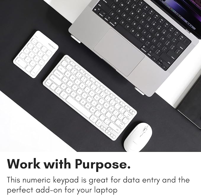 Macally Bluetooth Number Pad for Laptop, Apple, Mac, iMac, MacBook Pro/Air, Ipad, Windows PC, Tablet, or Computer - Rechargeable 18 Key Wireless Numeric Keypad - Bluetooth 10 Key Numpad Keyboard