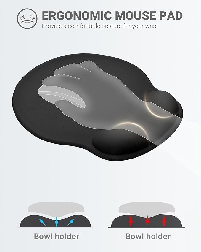 Laborio Ergonomic Mouse Pad with Wrist Rest, Large Mousepad(10.6'' x 9''), Wrist Support Mouse Mat with Non-Slip Base, Pain Relief for Laptop & Computer (Black)