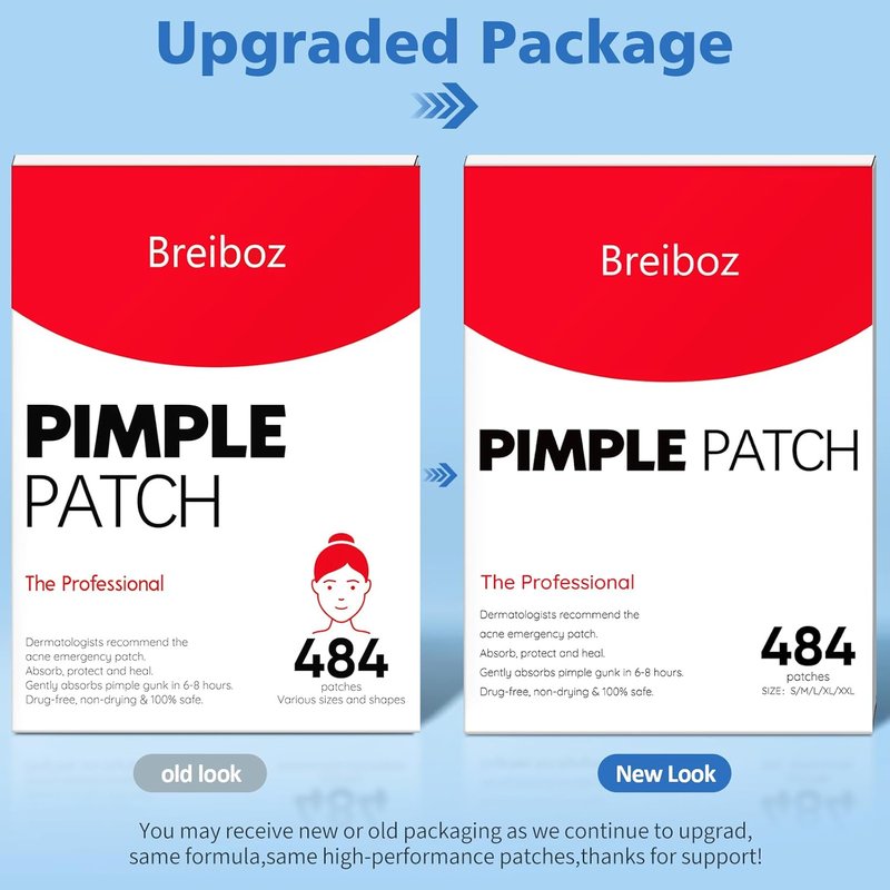 Large Acne Patches - 484 Hydrocolloid Zit Treatment for Face & Body with Tea Tree & Salicylic Acid | XL Size for Forehead, Chin, Neck