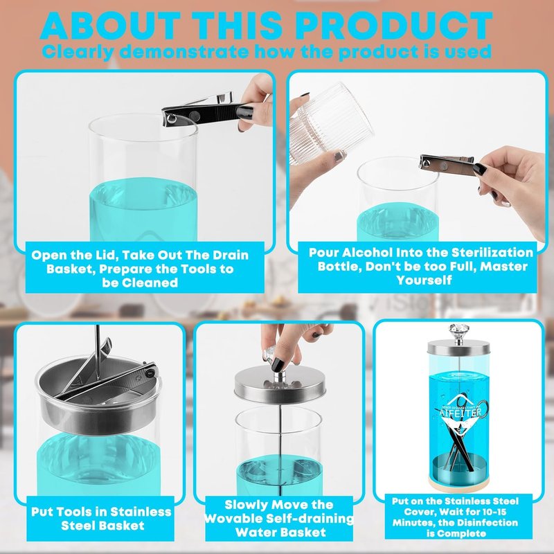 Barber Disinfectant Jar - 42 Oz Sterilizing Jar with Stainless Steel Tray & Removable Basket | Essential Salon Tool