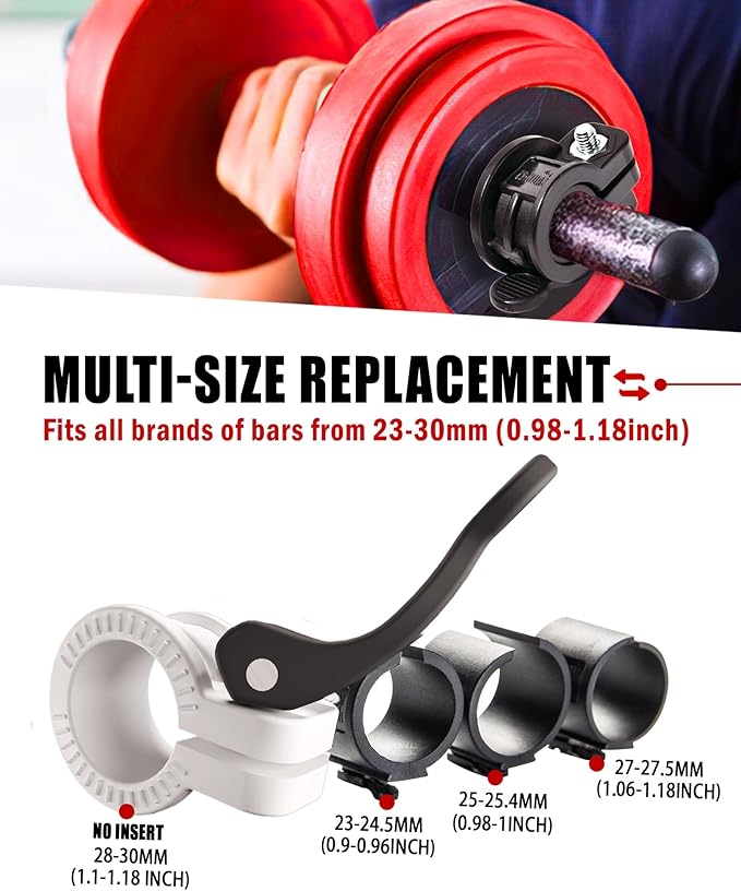 ZY-HUAN Narrow Barbell Clips 2.5cm Width for Olympic Bars, 0.9-1.18inch Adjustable Weight Clamps, Quick Release Locking Collars for Weightlifting