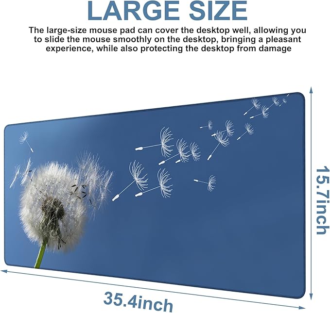 NITAHHHY Flying Dandelion Seeds Gaming Mouse Pad 3mm Thick Stitched Edge Waterproof Non-Slip Large Computer Keyboard Mouse Mat,Suitable for Office Entertainment Decorative Desk Pad 35.4 x 15.7 Inches