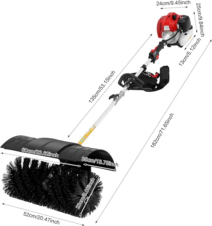 Handheld Sweeper, 52cc 2 Stroke Engine 2.3HP Gasoline Powered Sweeper Broom Driveway Lawn Lawn Artificial Grass Power Brush Lawn Sweeper Cleaning Tools Gasoline Engine Powered Broomâ¦