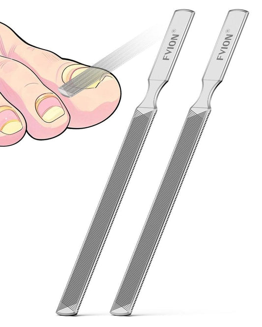 FVION 2 PCS Stainless Steel Double-Sided Long Nail File for Thick Nails – Professional Toenail File, Durable and Efficient Nail Care Tool Ideal for Manicure Or Pedicure (Silver)