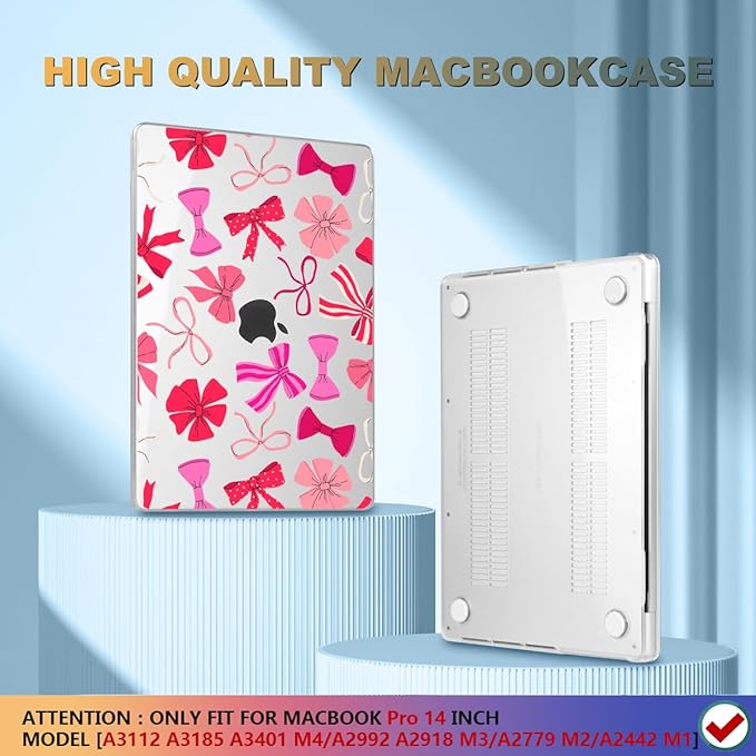 CISSOOK Compatible with MacBook Pro 14 inch 2026-2021 Release M5 M4 M3 M2 M1 Chip A3434 A3112 A3185 A3401 A2918 A2992 A2779 A2442, Hard Shell Case with Keyboard Cover&Screen Protector, Pink Bow