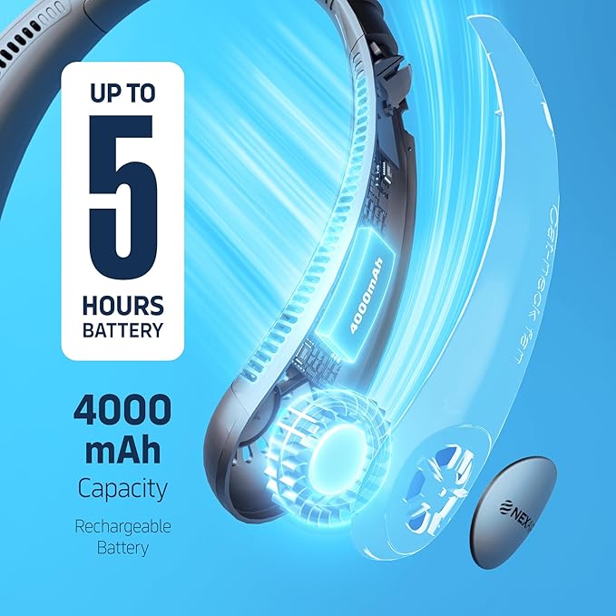 NEXAIR Portable Neck Fan Hands Free Cooling Bladeless Blue