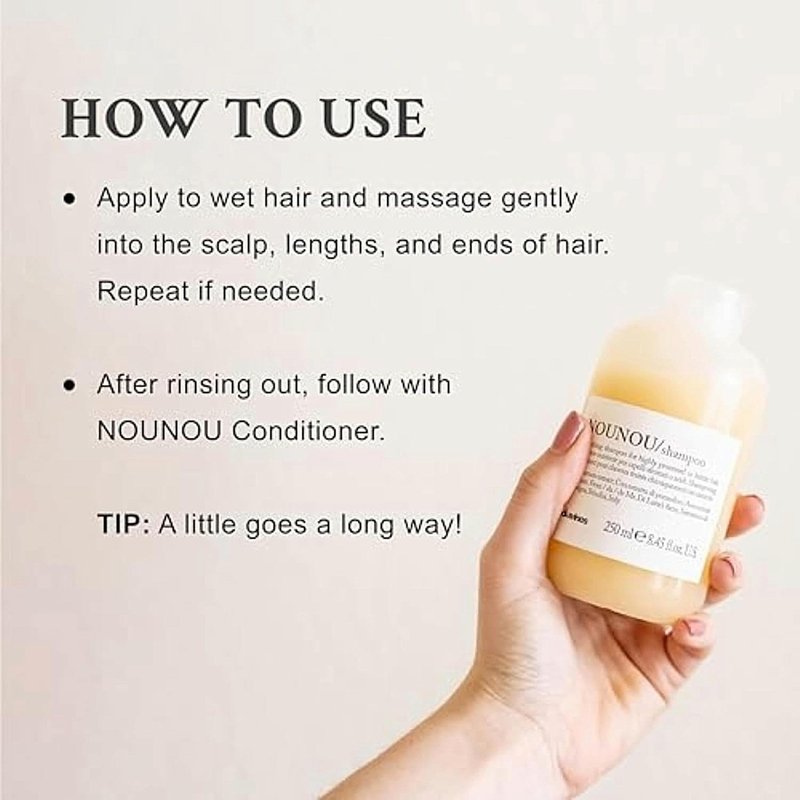 Davines NOUNOU Shampoo, Hydrating Gentle Cleansing Action for Highly-Processed, Chemically Treated, Dry, Damaged or Brittle Hair - Deep Nourishment Restores Softness with Tomato Extract, 8.45 Fl Oz