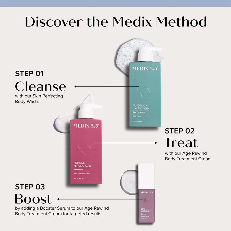 MEDIX 5.5 Exfoliating AHA Glycolic Acid Face & Body Wash Cleanser + Retinol Moisturizing Body Cream Lotion Skin Care 2PC Set | Alpha Hydroxy Acid & Lactic Acid Foaming Face Wash, 2-PC