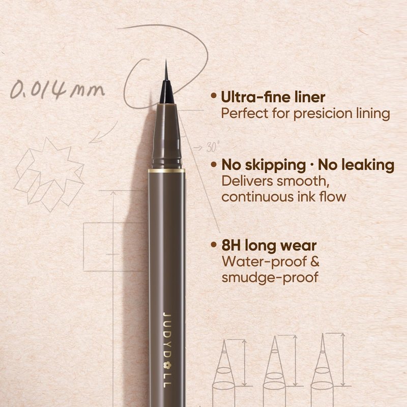 JUDYDOLL Ultra-Fine Liquid Eyeliner-Precision Tip for Wing Line, Smudge-Proof, Quick-Drying, Waterproof, Easy to Get Inner Corner Lined, Hooded Eyes-Friendly (#2 Deep Brown)