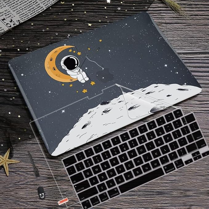 LCMOCICO for MacBook Air 13 inch Case 2021 2020 2019 2018 Release M1 A2337 A2179 A1932 Retina Display with Touch ID, Shiny Plastic Hard Shell Case Keyboard Cover Screen Protector, Astronaut Moon