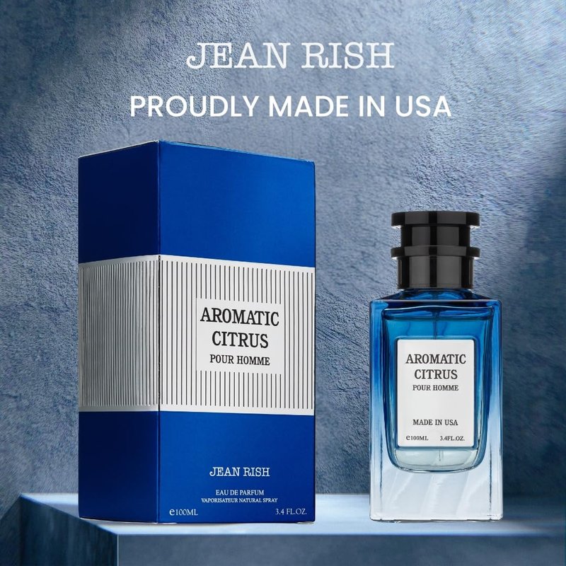 Jean Rish Aromatic Citrus Perfume for Men Eau De Parfum, Long-Lasting Luxury Fragrance, Made In USA - Lemon, Lavender, Vanilla, Amber Scent - 100ml / 3.4 oz