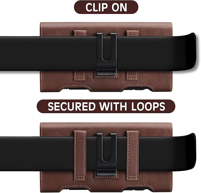 BECPLT for iPhone 13 Mini iPhone 12 Mini SE 2020 Holster Case, Leather Holster Pouch Loops Carrying Case with ID Card Holder for Galaxy S10e Apple iPhone 12 Mini 8 7 6s 6 (Fit w/Thin Case on) (Brown)